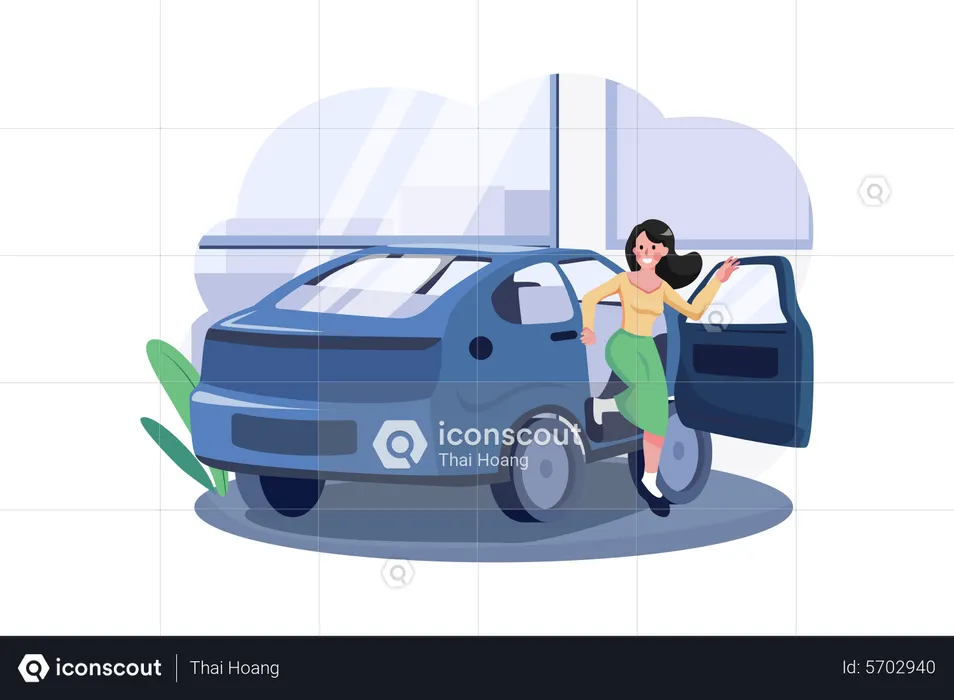 Mulher fazendo inspeção de carro  Ilustração