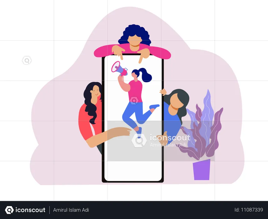 Mulher fazendo marketing de mídia social  Ilustração