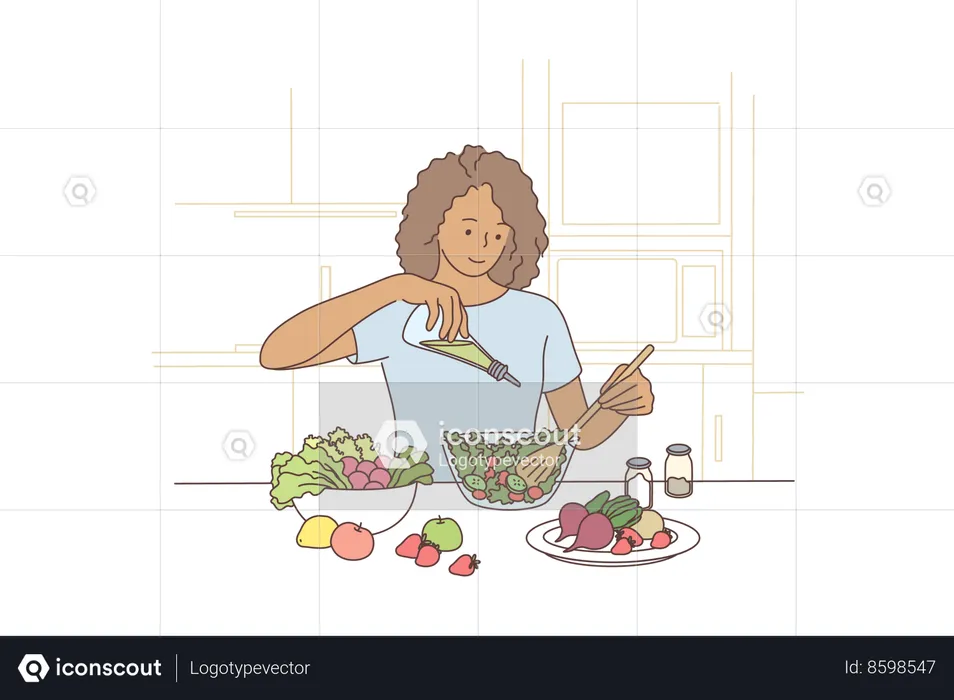 Mulher fazendo salada  Ilustração