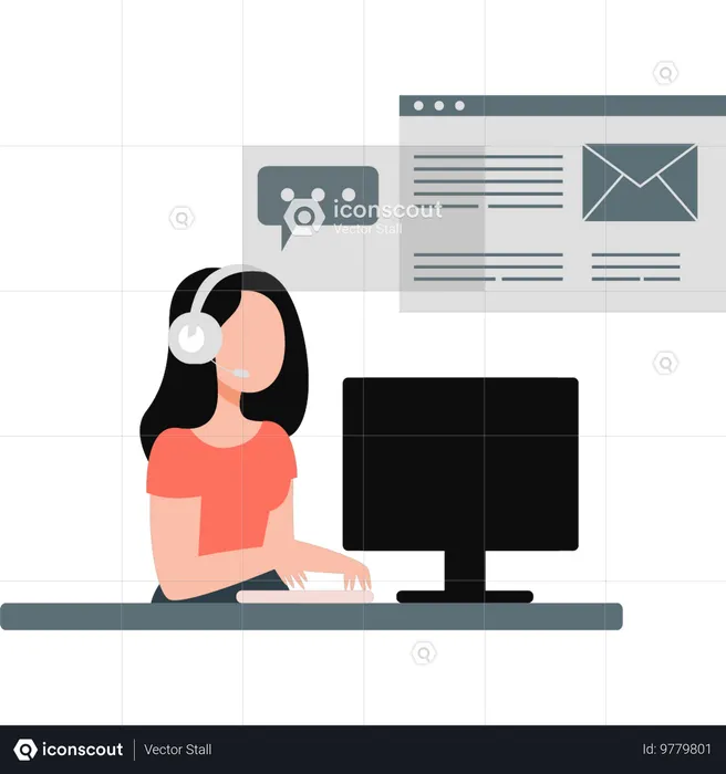 Mulher fazendo seu trabalho no computador  Ilustração