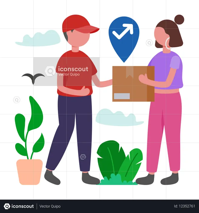 Mulher fazendo troca de produtos  Ilustração