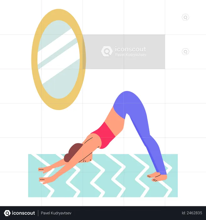 Mulher fazendo yoga asana em casa  Ilustração