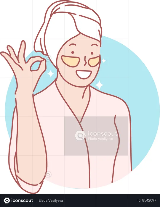 Mulher feliz aplicando máscara sob os olhos  Ilustração