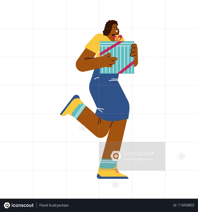 Mulher feliz com uma grande caixa de presente  Ilustração