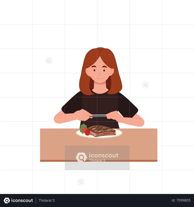 Mulher feliz tirando foto de comida  Ilustração