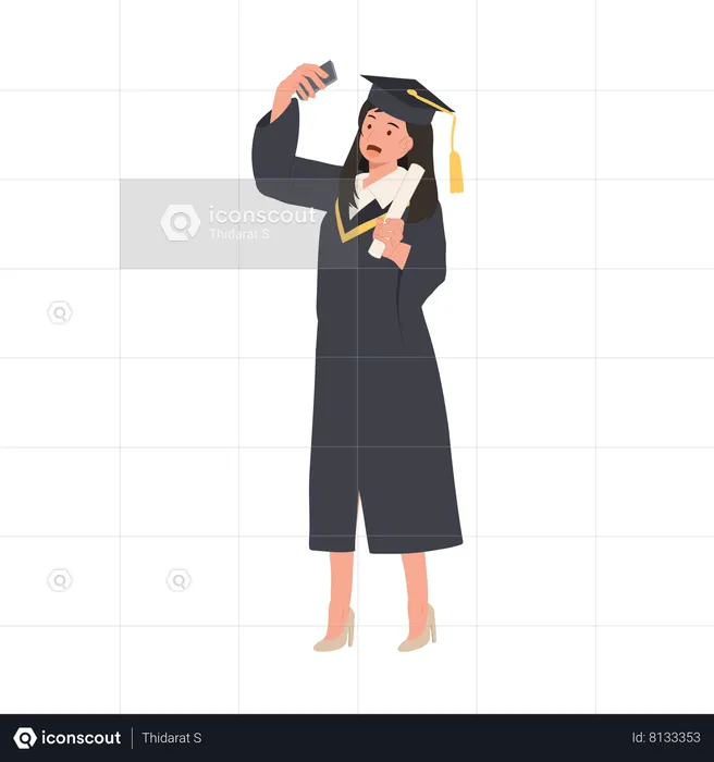 Mulher graduada tirando selfie  Ilustração