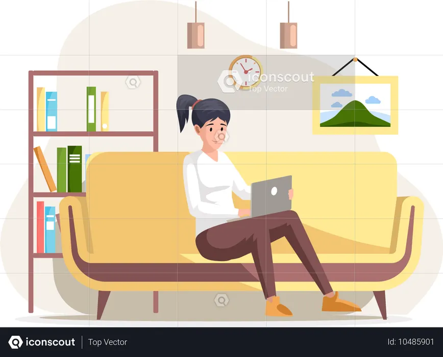 Freelancer feminino trabalhando no laptop  Ilustração