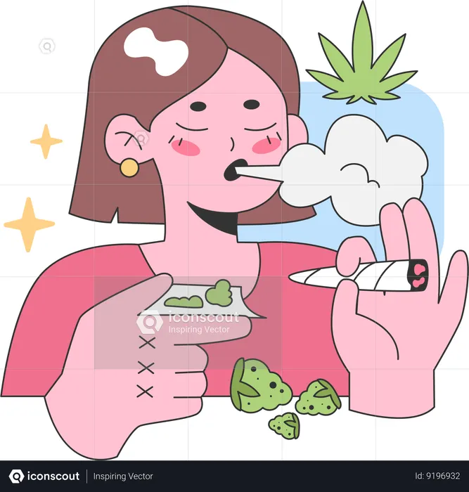 Mulher fumando cigarro de maconha  Ilustração