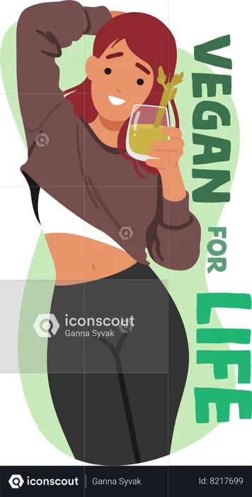 Mulher bebe smoothie verde saudável  Ilustração