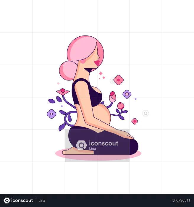 Mulher grávida fazendo exercícios de ioga  Ilustração