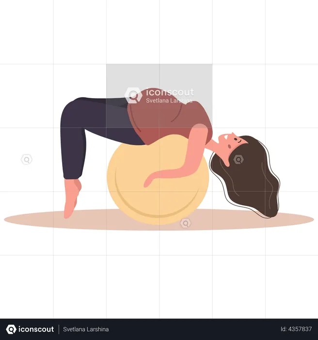 Mulher grávida fazendo exercício usando bola de ginástica  Ilustração