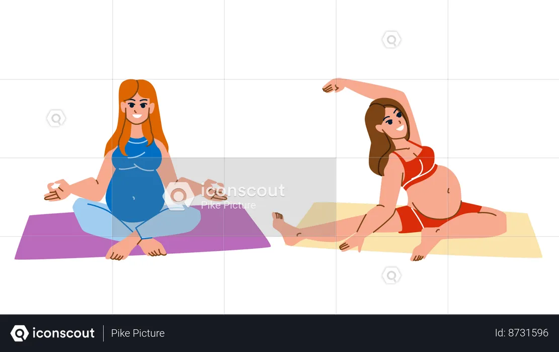 Mulher grávida fazendo ioga  Ilustração