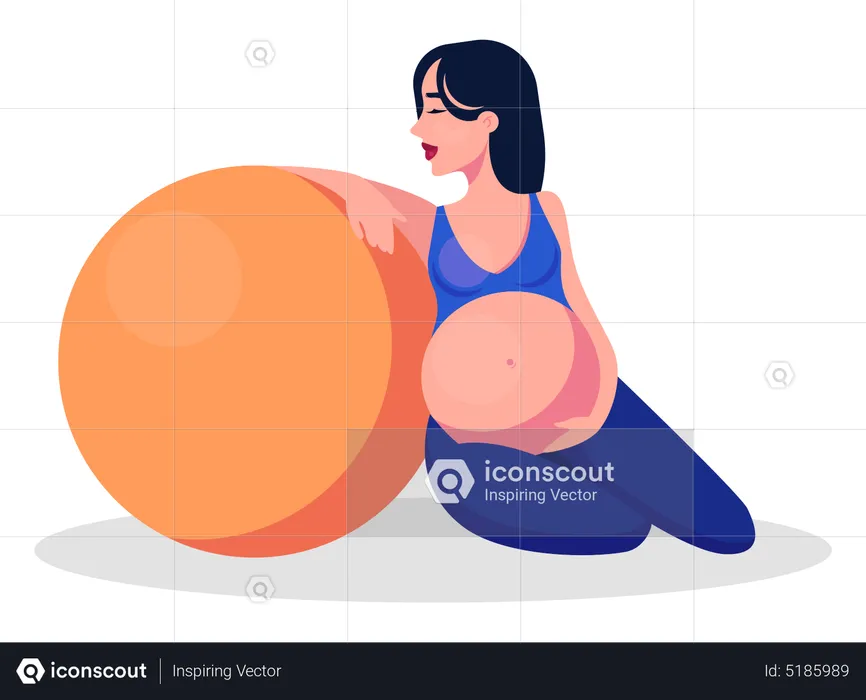 Mulher grávida fazendo ioga com bola  Ilustração