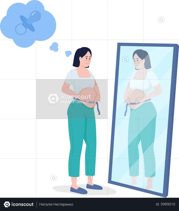 Mulher grávida medindo a barriga do bebê  Ilustração