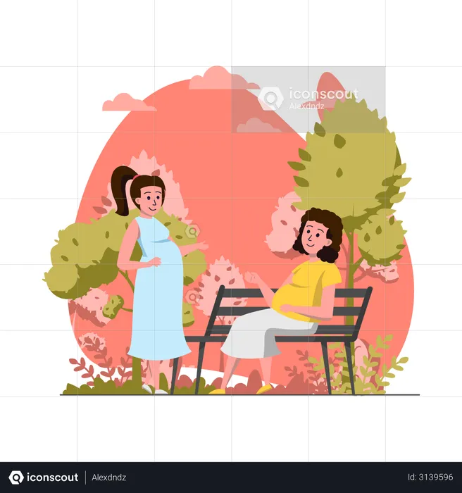 Mulher grávida no parque  Ilustração