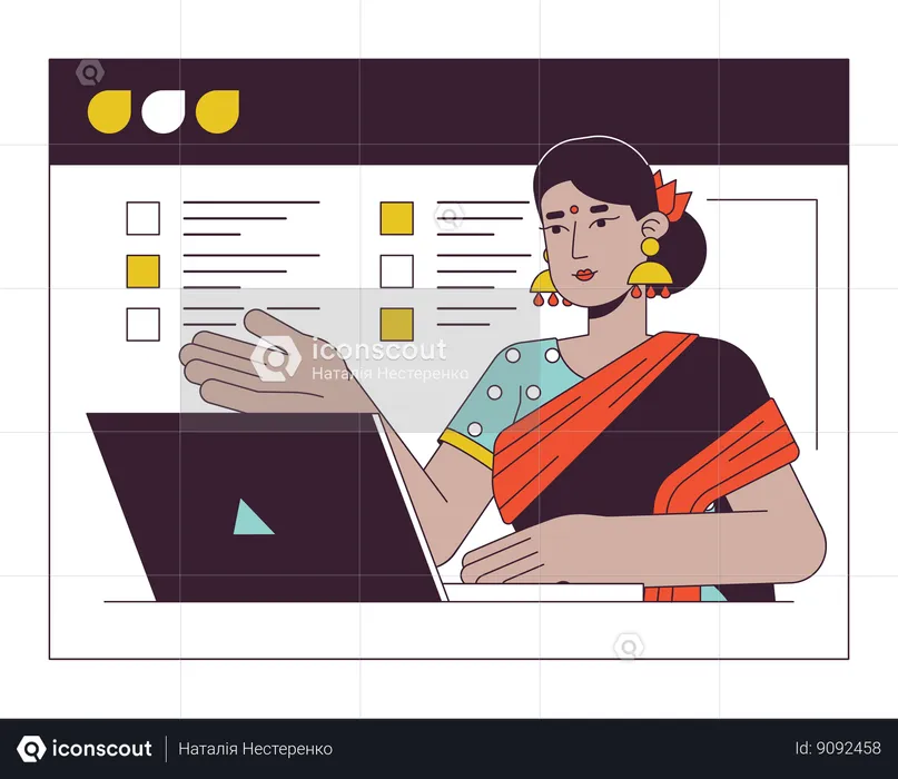 Mulher hindu em webconferência  Ilustração