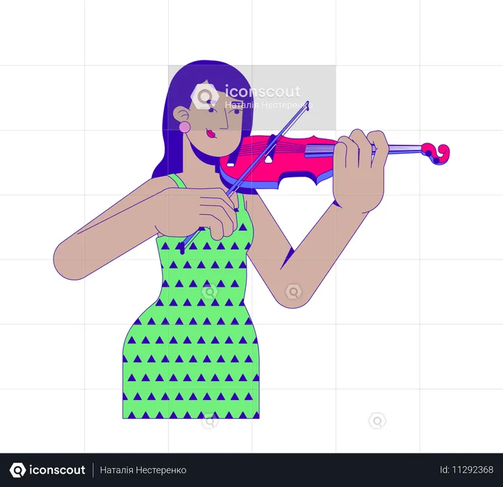 Mulher indiana em vestido retrô tocando violino com paixão  Ilustração