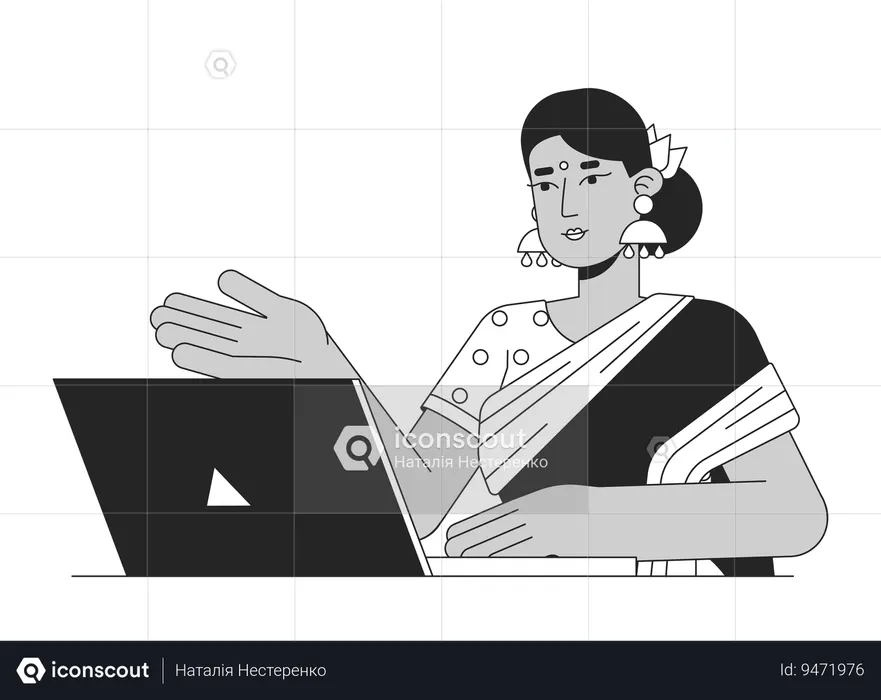 Profissional de mulher indiana com laptop  Ilustração