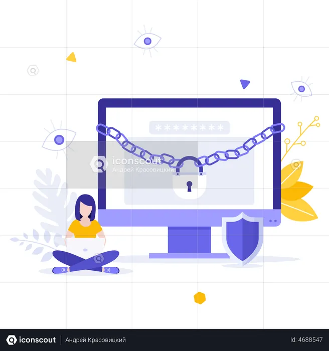 Mulher digitando a senha de login  Ilustração