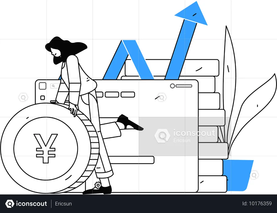 Mulher investindo dinheiro em oportunidades de crescimento  Ilustração