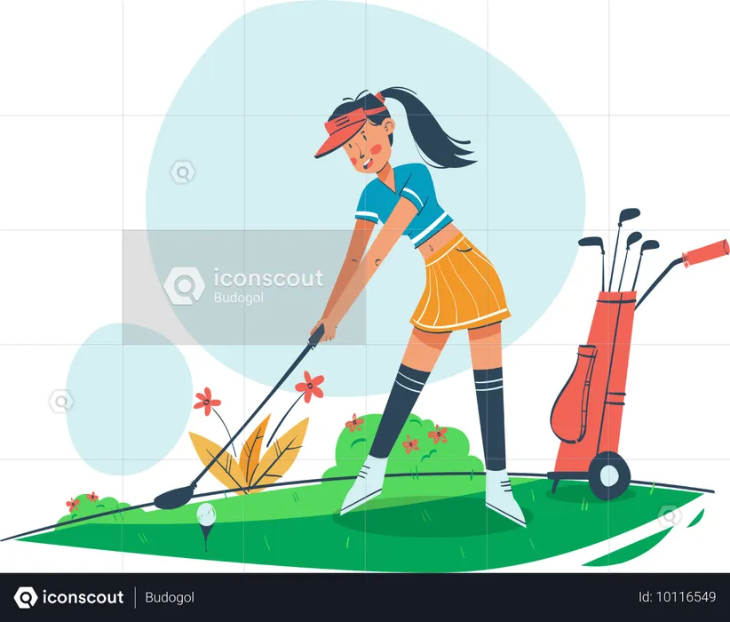 Mulher jogando golfe  Ilustração