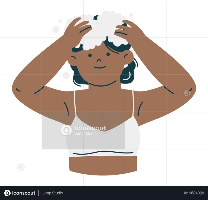 Mulher lavando a cabeça com shampoo  Ilustração
