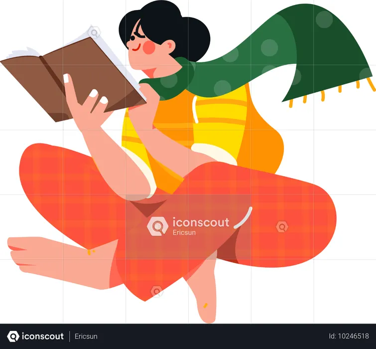 Mulher lendo livros nas horas vagas  Ilustração