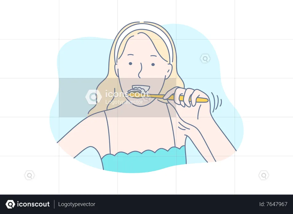 Mulher limpando os dentes  Ilustração