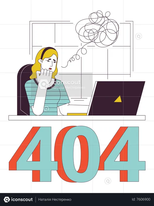 Erro de pensamentos de mulher loira 404  Ilustração