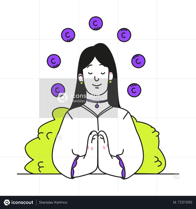 Meditação de mulher no trabalho  Ilustração