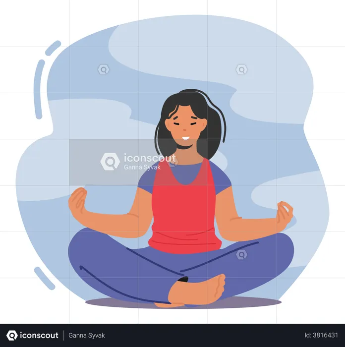 Mulher meditando em posição de lótus  Ilustração