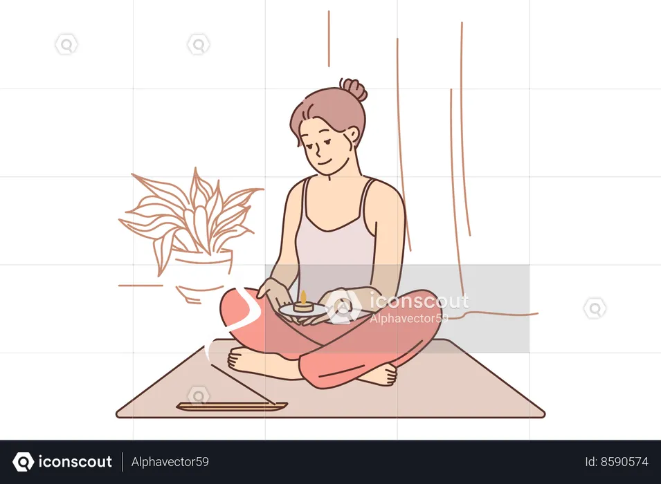 Mulher meditando está fazendo ioga  Ilustração