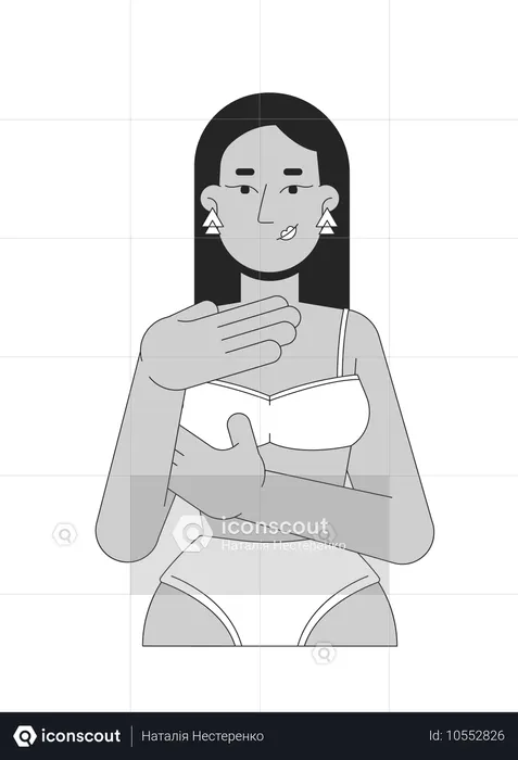 Mulher morena do Oriente Médio de biquíni se examinando  Ilustração