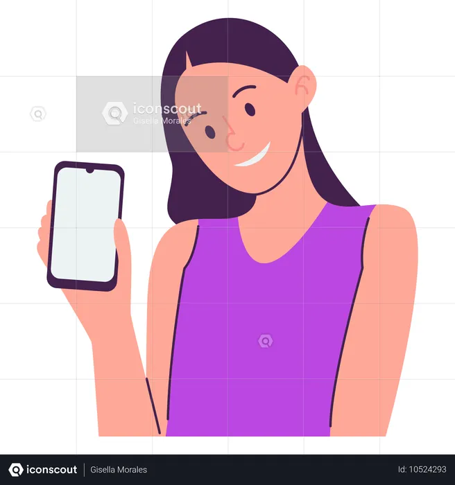 Mulher mostrando celular  Ilustração