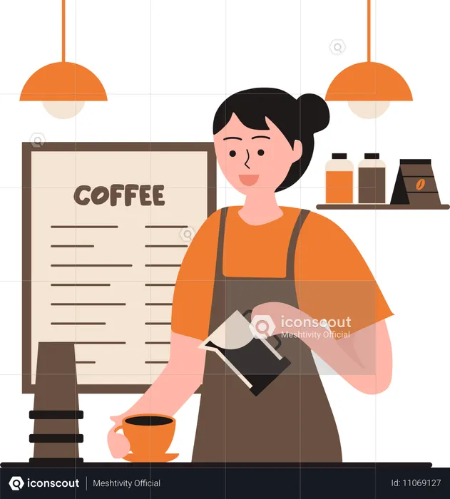 Mulher mostrando habilidades de barista  Ilustração