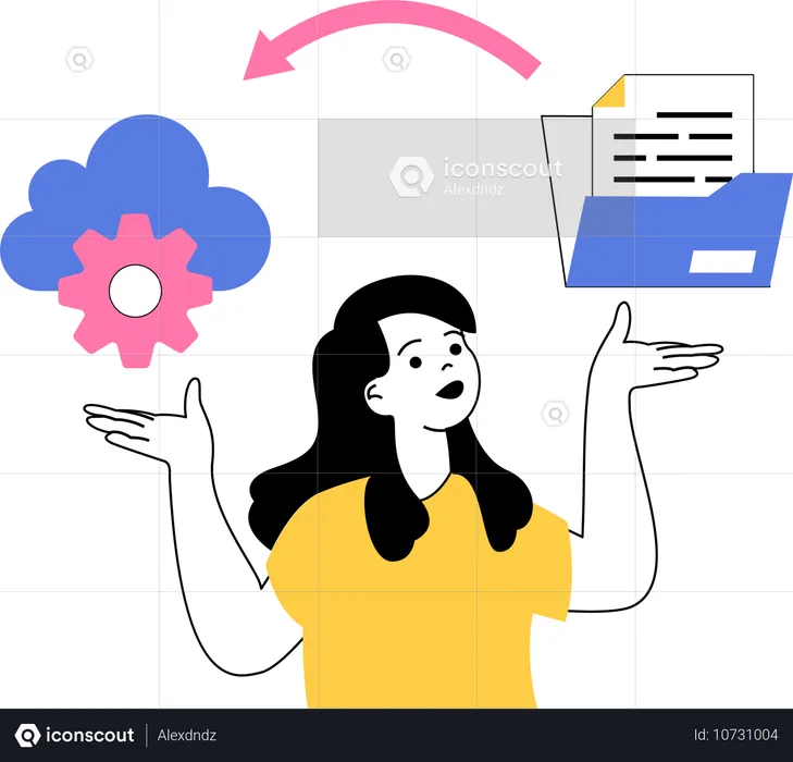 Mulher mostrando como salvar arquivos na nuvem  Ilustração
