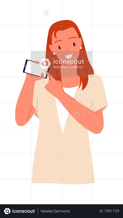 Mulher mostrando telefone  Ilustração