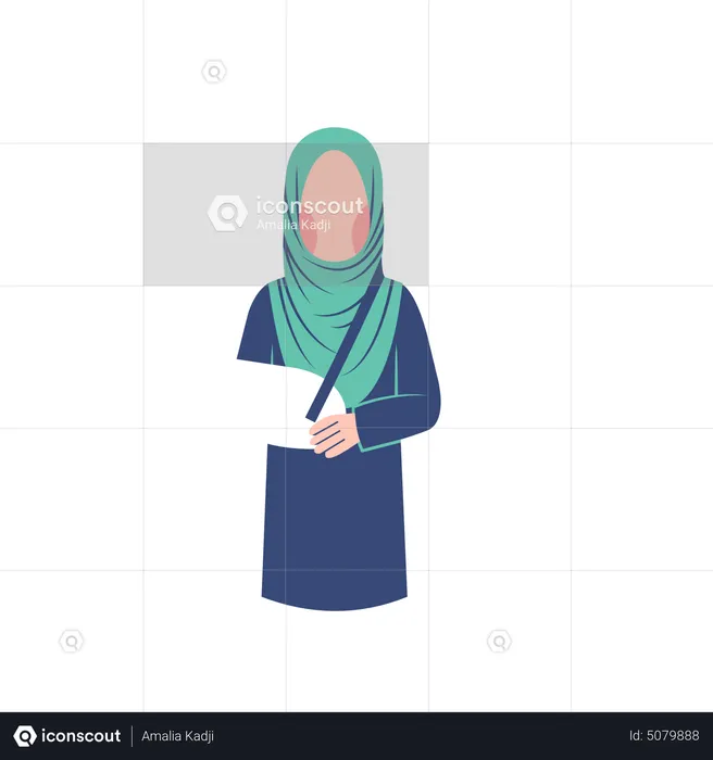 Mulher muçulmana com braço quebrado  Ilustração