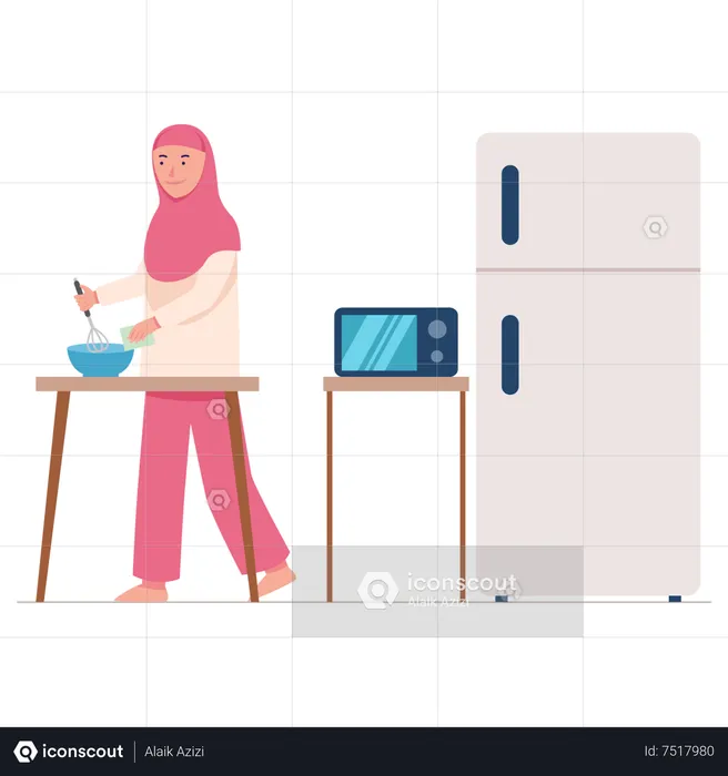 Mulher muçulmana cozinhando  Ilustração