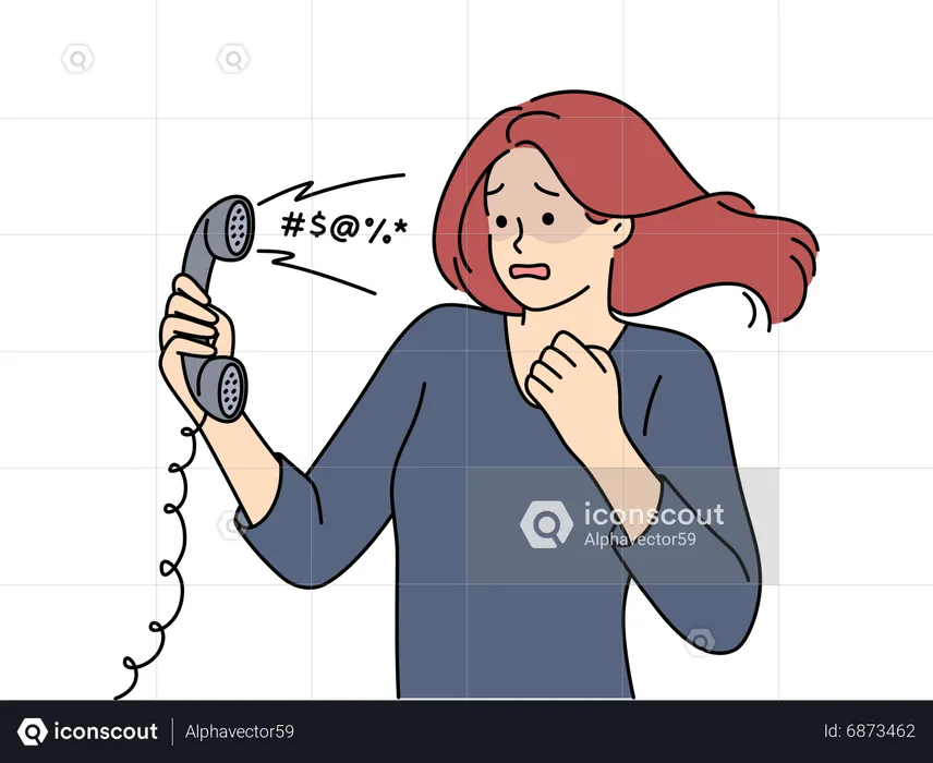 Mulher ouvindo o mundo triste no telefone  Ilustração