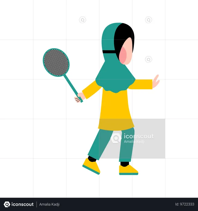 Mulher participa de partida de badminton  Ilustração