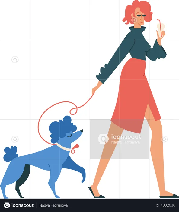 Mulher passeando com cachorro  Ilustração