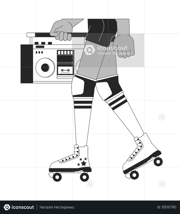 Patinadora feminina carregando boombox  Ilustração