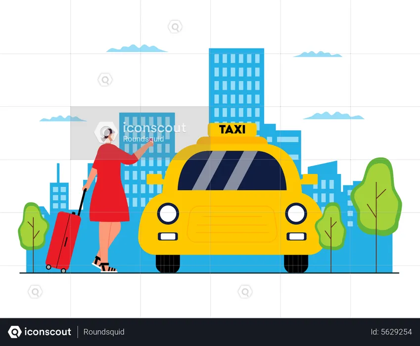 Mulher pegando táxi  Ilustração