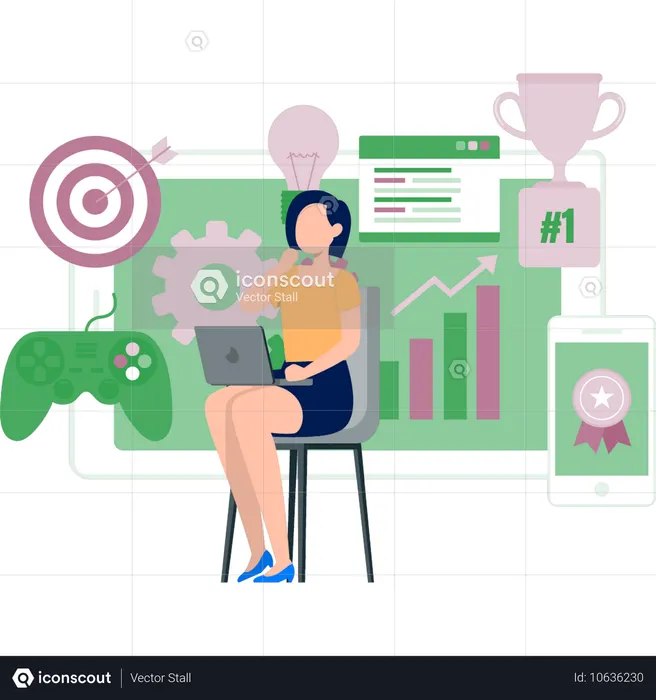 Mulher pensando em videogames  Ilustração
