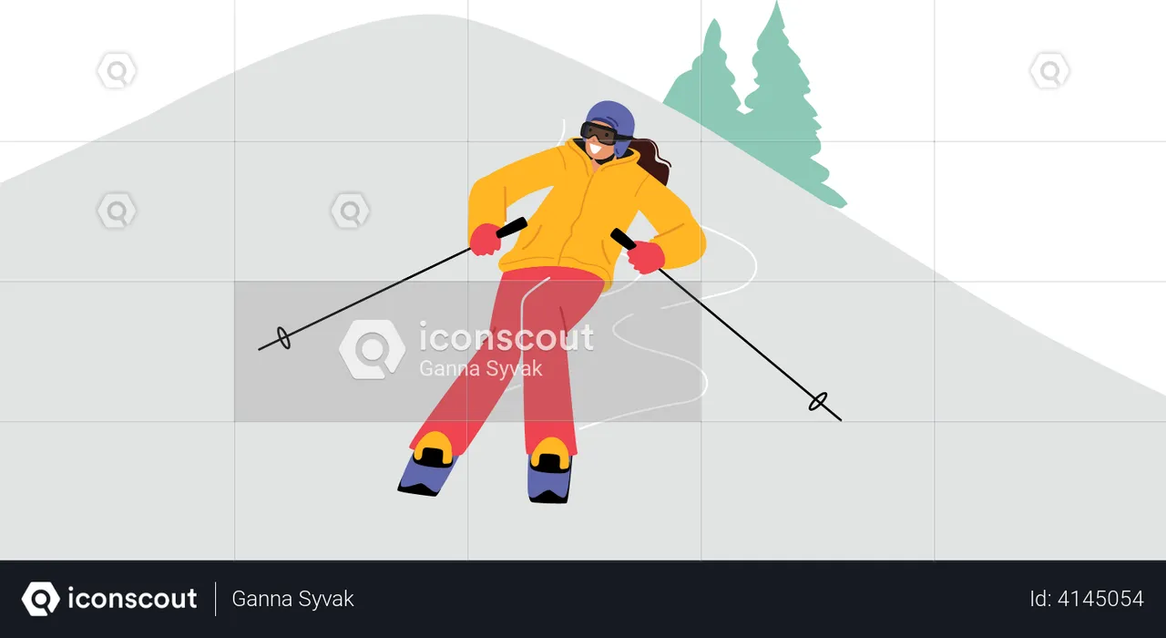Mulher praticando esqui no gelo  Ilustração