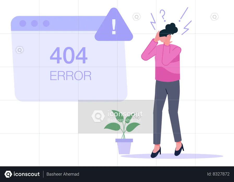 Mulher preocupada com o erro 404  Ilustração