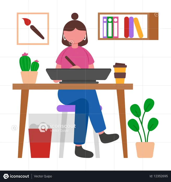 Mulher projetando em um tablet  Ilustração
