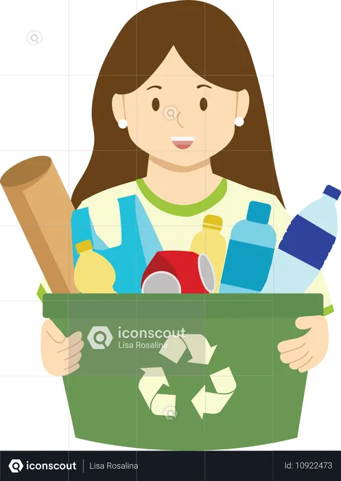 Mulher recicla lixo plástico  Ilustração