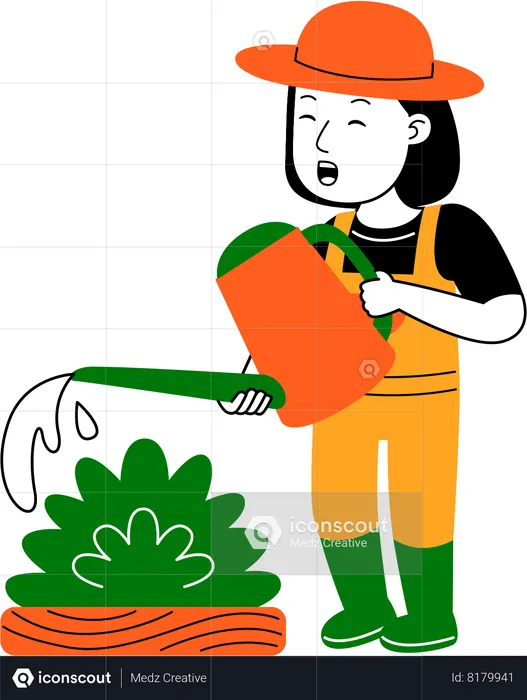 Mulher regando planta  Ilustração